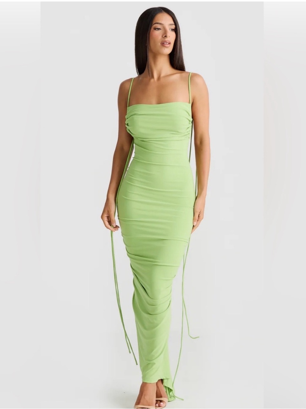 Green Ruched Maxi Dress